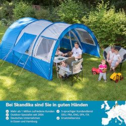 Skandika Tunnelzelt Kemi für 4 Personen | Camping Zelt, 2 Schlafkabinen, 2 m Stehhöhe, wasserfest, 3000 mm Wassersäule, Front