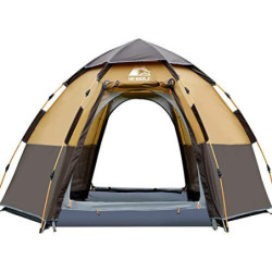 HEWOLF Camping Zelt 3-4 Personen Kuppelzelt Wasserdicht UV-Schutz Pop Up Zelt Doppelschicht Wurfzelt Sechseckiges Sekundenzel