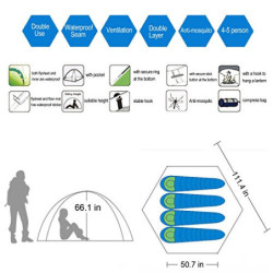 HEWOLF Camping Zelt 3-4 Personen Kuppelzelt Wasserdicht UV-Schutz Pop Up Zelt Doppelschicht Wurfzelt Sechseckiges Sekundenzel