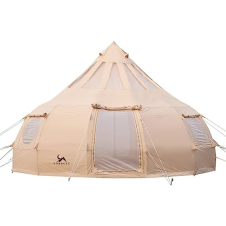 TOMOUNT Tipi Baumwolle Zelt 8 Personen Zwiebelzelt Familienzelt Canvas Pyramiden Jurtenzelt Große Glamping Wassertropfen-Zelt