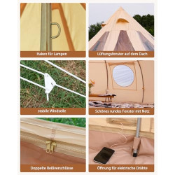 TOMOUNT Tipi Baumwolle Zelt 8 Personen Zwiebelzelt Familienzelt Canvas Pyramiden Jurtenzelt Große Glamping Wassertropfen-Zelt