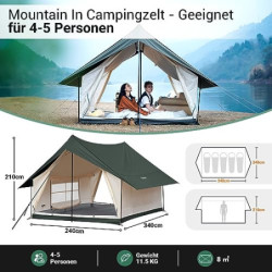 KingCamp Mountain In C2 Wandzelt, 4-5 Personen Campingzelt mit Panorama-Dachfenster, Familienzelt, Hauszelt wasserdicht, groß