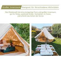 TOMOUNT Glockenzelt 4m Glamping Zelt für 4-6 Personen Baumwolle Campingzelt Familienzelt Tipi Zelt Teepee Pyramidenzelt für G