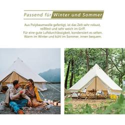 TOMOUNT Glockenzelt 4m Glamping Zelt für 4-6 Personen Baumwolle Campingzelt Familienzelt Tipi Zelt Teepee Pyramidenzelt für G