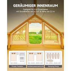 DARTMOOR Aufblasbares Campingzelt mit Pumpe 4-6 Personen Tragbares Familienzelt 3×2,1×2,1m Wasserdichtes Glamping Zelt 4-Jahr