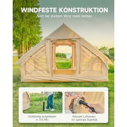DARTMOOR Aufblasbares Campingzelt mit Pumpe 4-6 Personen Tragbares Familienzelt 3×2,1×2,1m Wasserdichtes Glamping Zelt 4-Jahr