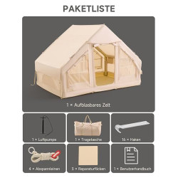 DARTMOOR Aufblasbares Campingzelt mit Pumpe 4-6 Personen Tragbares Familienzelt 3×2,1×2,1m Wasserdichtes Glamping Zelt 4-Jahr