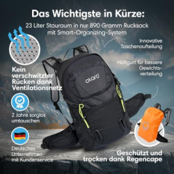 Otaro Wanderrucksack 20L  Schwarz  Rucksack mit Rückenbelüftung & Regenschutz | Wanderrucksack Herren, Wanderrucksack Damen |
