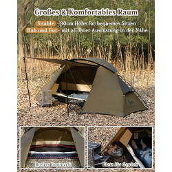 TOMOUNT Zelt 1 Person Nylon Ultraleichte Campingzelt Kleine Packungsgröße, 4 Saison Wasserdicht & Winddicht Kompakt Kuppelzel