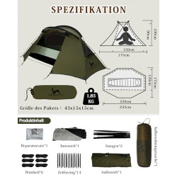 TOMOUNT Zelt 1 Person Nylon Ultraleichte Campingzelt Kleine Packungsgröße, 4 Saison Wasserdicht & Winddicht Kompakt Kuppelzel