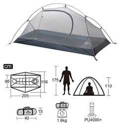 Naturehike Ultraleichtes Zelt,1-2 Person Kuppelzelt Wasserdicht für Rucksackreisen Trekking mit 3 Jahereszeiten,Einfache Einr