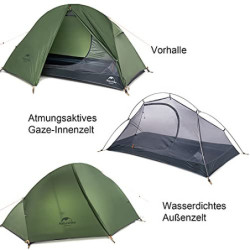 Naturehike Ultraleichtes Zelt,1-2 Person Kuppelzelt Wasserdicht für Rucksackreisen Trekking mit 3 Jahereszeiten,Einfache Einr