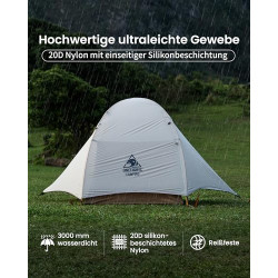 OneTigris Mona Ultraleicht Zelt 1 Person unter 2 kg, Camping Zelt wasserdicht 3000 mm, Bikepacking Zelt kleines Packmaß für W