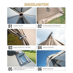 OneTigris Smokey Hut Ultraleicht Zelt 2 Personen 4 Jahreszeiten, Tipi Zelt Outdoor wasserdicht 2000 mm, warm Zelt mit Schorns