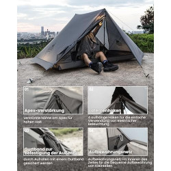 OneTigris HILLRIDGE Ultraleicht Zelt 1 2 Personen wasserdicht 3000 mm 3 Jahreszeiten Campingzelt Doppelschicht Moskitoschutz 