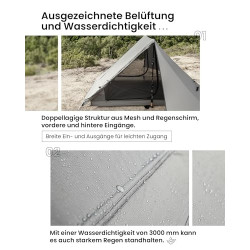 OneTigris HILLRIDGE Ultraleicht Zelt 1 2 Personen wasserdicht 3000 mm 3 Jahreszeiten Campingzelt Doppelschicht Moskitoschutz 