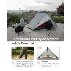 OneTigris HILLRIDGE Ultraleicht Zelt 1 2 Personen wasserdicht 3000 mm 3 Jahreszeiten Campingzelt Doppelschicht Moskitoschutz 