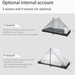 MOXIHIKE 3FULGEAR Lanshan 2 Zelt 2 Personen Ultraleichtes Campingzelt, 3/4 Saison Professionelles 15D Silnylon Stangenloses Z