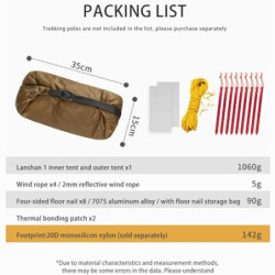 MOXIHIKE 3FULGEAR Lanshan 2 Zelt 2 Personen Ultraleichtes Campingzelt, 3/4 Saison Professionelles 15D Silnylon Stangenloses Z