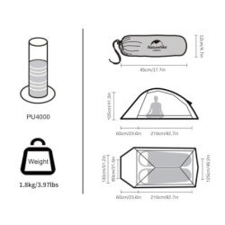 Naturehike Cloud Up Freistehendes 2-Personen-Rucksack-Zelt, ultraleicht, Nylon, doppellagig, Campingzelte für zwei Personen  