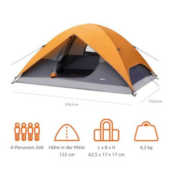 Amazon Basics Kuppelzelt für Camping mit Regenschutz und Tragetasche, wasserdichtes 3-Jahreszeiten-Zelt, einfach aufzubauen, 