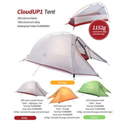 Naturehike Cloud-up 1 Ultraleichtes Campingzelt für 1 Person - Wasserdichtes Doppelschicht Backpackingzelt 4 Seasons Orange 