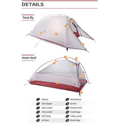 Naturehike Cloud-up 1 Ultraleichtes Campingzelt für 1 Person - Wasserdichtes Doppelschicht Backpackingzelt 4 Seasons Orange 