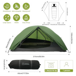 ATEPA Campingzelt 1 Person Wasserdicht Ultraleicht Rucksackzelt Einfach aufzubauen Doppelschicht Solo Zelt zum Wandern Nylon