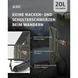 Terra Peak - Wanderrucksack Airant 20 Rückenbelüftung für Damen & Herren mit belüftetem Netz-rücken grün klein - zum Wandern 