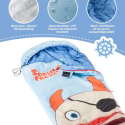 Skandika Sorgenfresser Lillifee Schlafsack für Kinder mit großer Tasche, 170  140 + 30  x 70/45 cm, Polli, Flint, Saggo, Pat,