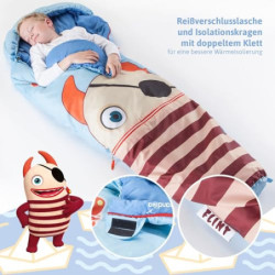 Skandika Sorgenfresser Lillifee Schlafsack für Kinder mit großer Tasche, 170  140 + 30  x 70/45 cm, Polli, Flint, Saggo, Pat,