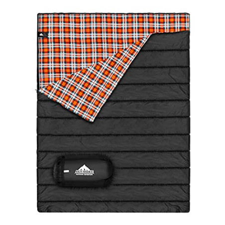 Mcota Doppelschlafsack aus Baumwollflanell, für Camping, Rucksackreisen oder Wandern, Queen-Size-Größe für 2 Personen, wasser
