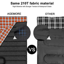 Mcota Doppelschlafsack aus Baumwollflanell, für Camping, Rucksackreisen oder Wandern, Queen-Size-Größe für 2 Personen, wasser