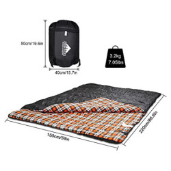 Mcota Doppelschlafsack aus Baumwollflanell, für Camping, Rucksackreisen oder Wandern, Queen-Size-Größe für 2 Personen, wasser