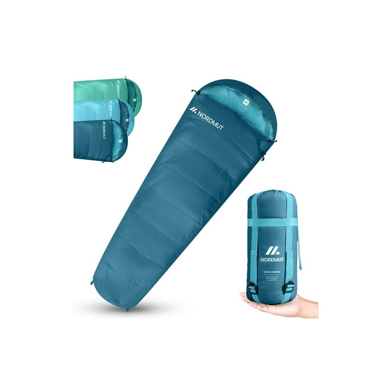 NORDMUT® Sommerschlafsack ultraleicht mit kleinem Packmaß [100 GSM] Komfortabler Schlafsack Sommer - Sleeping Bag inkl. Compr