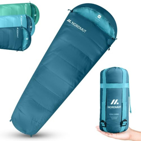 NORDMUT® Sommerschlafsack ultraleicht mit kleinem Packmaß [100 GSM] Komfortabler Schlafsack Sommer - Sleeping Bag inkl. Compr
