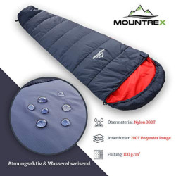 MOUNTREX® Schlafsack - Kleines Packmaß & Ultraleicht  760g  - Outdoor Sommer Schlafsack, Mumienschlafsack  205x80cm  - Kompak