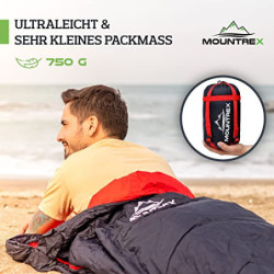 MOUNTREX® Schlafsack - Kleines Packmaß & Ultraleicht  760g  - Outdoor Sommer Schlafsack, Mumienschlafsack  205x80cm  - Kompak