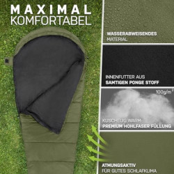 NORDBÄR® Sommerschlafsack Ultraleicht & kompakt [750g] mit kleinem Packmaß | Mumienschlafsack leicht & warm [100GSM] | Hütten