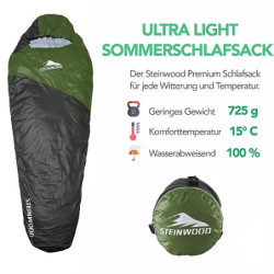 Steinwood Sommerschlafsack Ultra leicht, Schlafsack koppelbar, Camping Schlafsack Outdoor, Deckenschlafsack, Mumienschlafsack