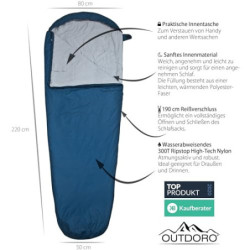 Outdoro ultraleichter Schlafsack 800g - kleines Packmaß - leicht, dünn und warm - Idealer Sommerschlafsack, Mumienschlafsack 