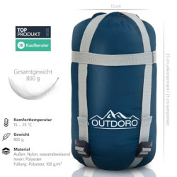 Outdoro ultraleichter Schlafsack 800g - kleines Packmaß - leicht, dünn und warm - Idealer Sommerschlafsack, Mumienschlafsack 