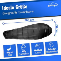 Gipfelsport Ultraleicht Schlafsack 3 Jahreszeiten [0°C, 10°C] Ultralight Sleeping Bag [950g] Ultraleichter Mumienschlafsack f