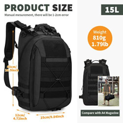 HUNTVP 15L Mini Rucksack Taktisch Wanderrucksack Molle Schultasche Wasserdicht Daypack Militärisch Schulrucksack Studenttasch
