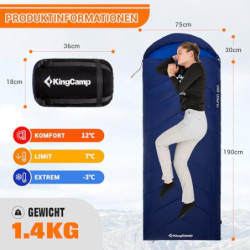 KingCamp Schlafsack, warm und leicht, Innen- und Außendesign, komplett entfaltbar, wasserabweisend und langlebig, Schlafsack 