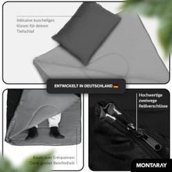 MONTARAY Deckenschlafsack ohne Kapuze 3°C INKL. KISSEN - Outdoor Winter-Schlafsack & Sommer-Schlafsack 150GSM 3-4 Jahreszeite