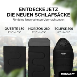 MONTARAY Deckenschlafsack ohne Kapuze 3°C INKL. KISSEN - Outdoor Winter-Schlafsack & Sommer-Schlafsack 150GSM 3-4 Jahreszeite