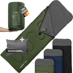MONTARAY Deckenschlafsack mit Kapuze bis -5°C INKL. KISSEN - Outdoor Winter-Schlafsack & Sommer-Schlafsack 280GSM 3-4 Jahresz