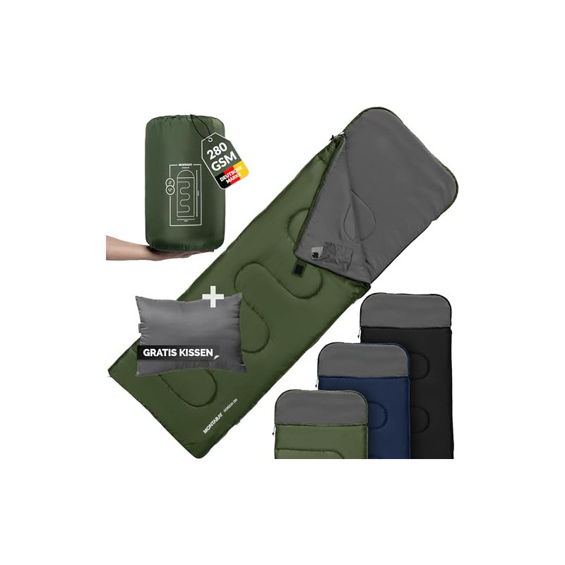 MONTARAY Deckenschlafsack mit Kapuze bis -5°C INKL. KISSEN - Outdoor Winter-Schlafsack & Sommer-Schlafsack 280GSM 3-4 Jahresz MONTARAY Deckenschlafsack mit Kapuze bis -5°C INKL. KISSEN - Outdoor Winter-Schlafsack & Sommer-Schlafsack 280GSM 3-4 Jahresz