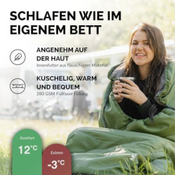 MONTARAY Deckenschlafsack mit Kapuze bis -5°C INKL. KISSEN - Outdoor Winter-Schlafsack & Sommer-Schlafsack 280GSM 3-4 Jahresz